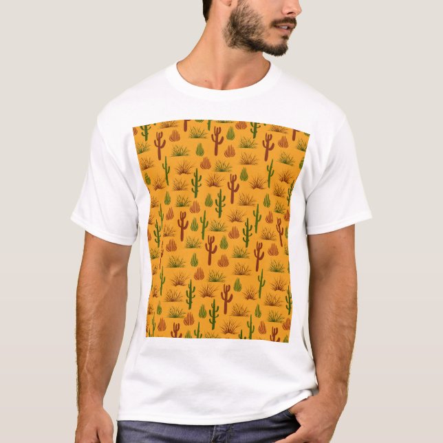 Wild Nature Cactus Bushes Pattern T-Shirt (Vorderseite)