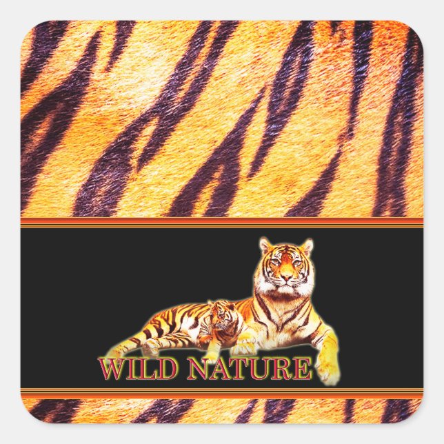 WILD NATURE - TIGER-Entwurfssammlung Quadratischer Aufkleber (Vorderseite)