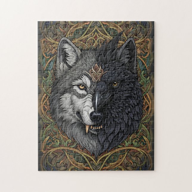 Wild Nature Wolf Crow-Raven Puzzle (Vertikal)