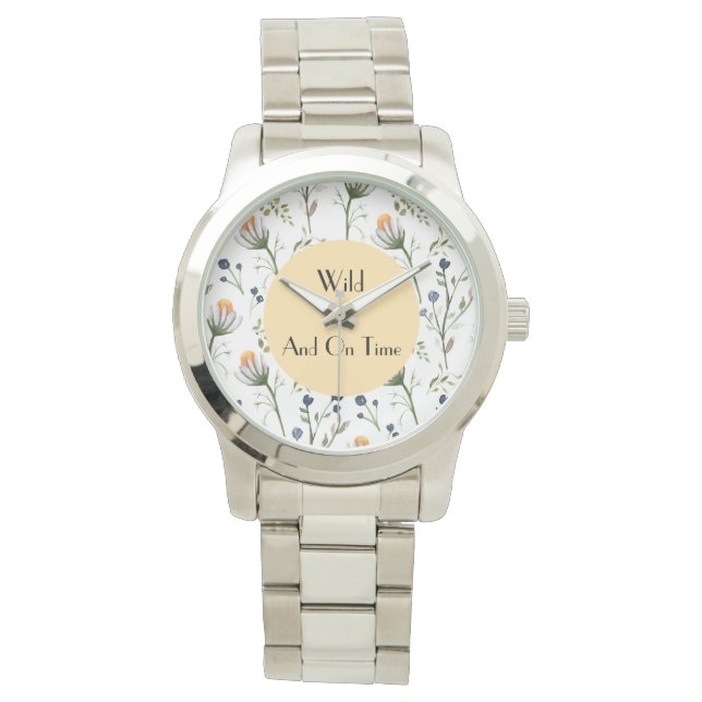 Wild & On Time – Watercolor Wildflower Wall Clock Armbanduhr (Vorderseite)