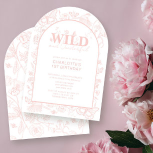 Wild & onderful Blush Pink Floral 1. Geburtstag Einladung