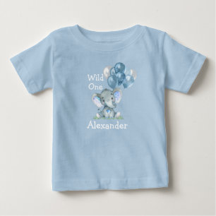 Wild One 1. Geburtstag Baby Elefant Ballons Blau T-shirt
