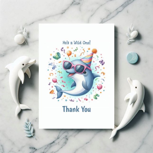Wild One 1. Geburtstag Dolphin Themed Dankeskarte (Wild One 1st Birthday Dolphin Themed Thank You Card)