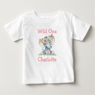 Wild One 1. Geburtstag Elefant Blume Crown Baby T-shirt