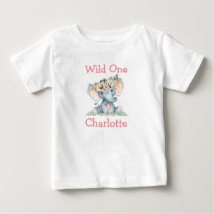 Wild One 1. Geburtstag Elefant Blumenkrone Baby T-shirt