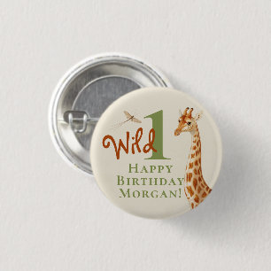 Wild One 1. Geburtstag Giraffe Safari Button
