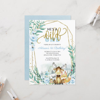 Wild One 1. Geburtstag Grünen Waldland Einladung