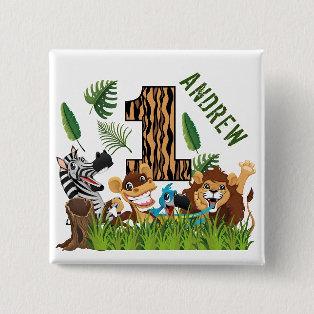 Wild One 1. Geburtstag Jungle Baby Geburtstag Button (Vorderseite)