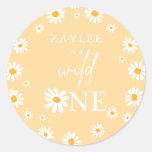 Wild One 1. Geburtstag Party Boho Retro Daisy Runder Aufkleber