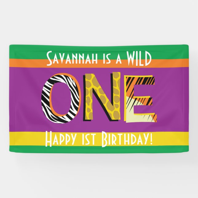 Wild One 1. Geburtstag Party Safari Banner (Horizontal)