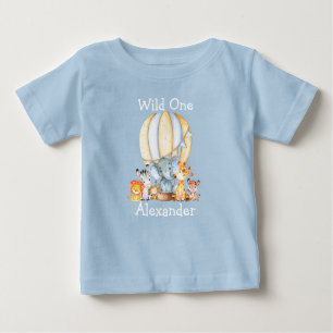 Wild One 1. Geburtstag Safari Tiere Ballon Blau Baby T-shirt