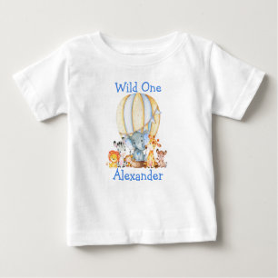 Wild One 1. Geburtstag Safari Tiere Blue Balloon Baby T-shirt