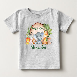 Wild One 1. Geburtstag Safari Tiere Grüne Grau Baby T-shirt
