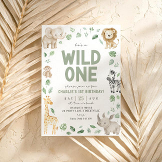 Wild One 1. Geburtstag Safari TierJungle Einladung