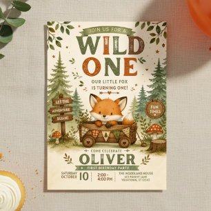 Wild One 1. Geburtstag Woodland-Fuchs-Thema Einladung
