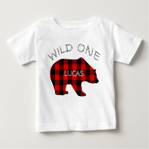 Wild One 1. Geburtstagsbär Lumberjack Kariert Baby T-shirt