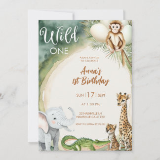 Wild One 1. Geburtstagseinladung | Safari-Tier F Einladung