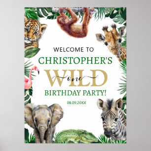 Wild One 1. Jungle Safari Geburtstag Willkommen Poster