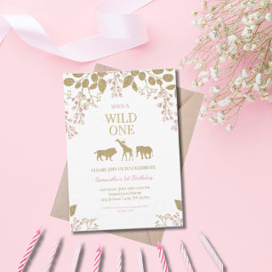 Wild One 1. Pink- und Gold-Geburtstagsmädchen Einladung