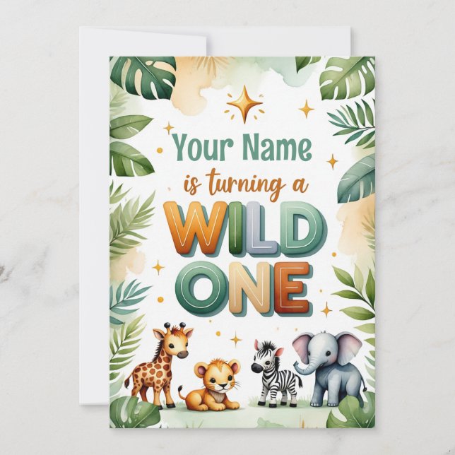 Wild One 1st Birthday Invitation Card -  Einladung (Vorderseite)