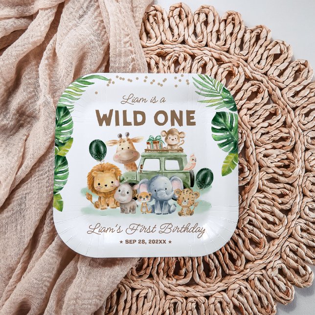 Wild One 1st Birthday Safari Animals Pappteller (Von Creator hochgeladen)