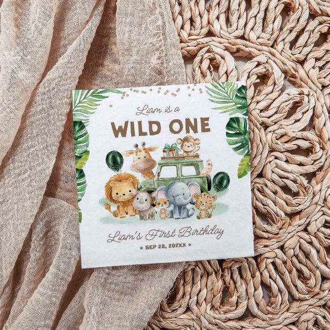 Wild One 1st Birthday Safari Animals Serviette (Von Creator hochgeladen)