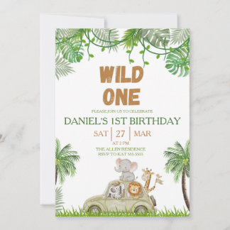 Wild One 1st Birthday Safari Jungle Invitation Einladung