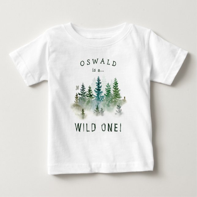 Wild One 1st Birthday Woodland Watercolor Baby T-shirt (Vorderseite)