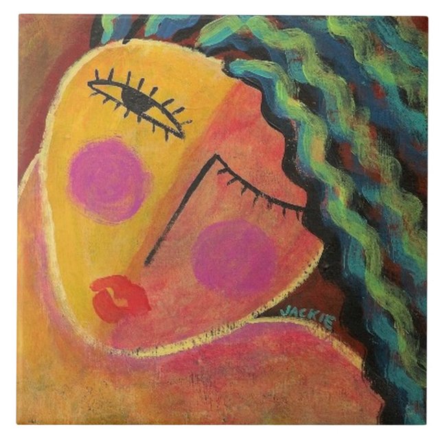 Wild One Abstraktes Portrait einer Frau Fliese (Vorderseite)