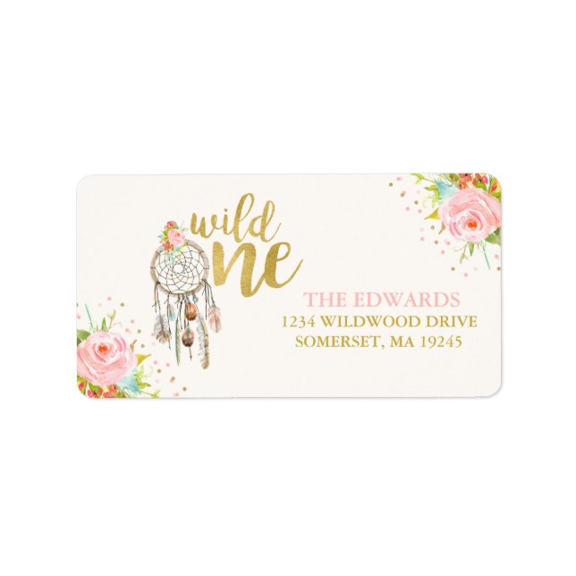 Wild One Address Labels Boho Floral Wild One Party Adressaufkleber (Vorne)