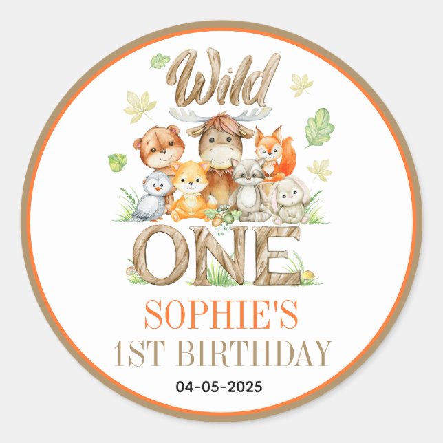 Wild One Animal 1st Birthday Party | Safari Jungle Runder Aufkleber (Vorderseite)