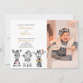Wild One Animal Safari Baby's 1. Geburtstag Foto Einladung