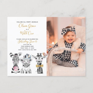 Wild One Animal Safari Baby's 1. Geburtstag Foto Einladungspostkarte