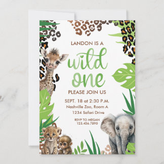 Wild One Animal Safari zum ersten Geburtstag Einladung