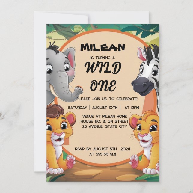 Wild One Animals Boy Birthday Party Einladung (Vorderseite)