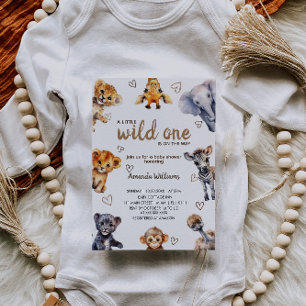 Wild One Animals Moderne einfache Baby Boy Dusche Einladung