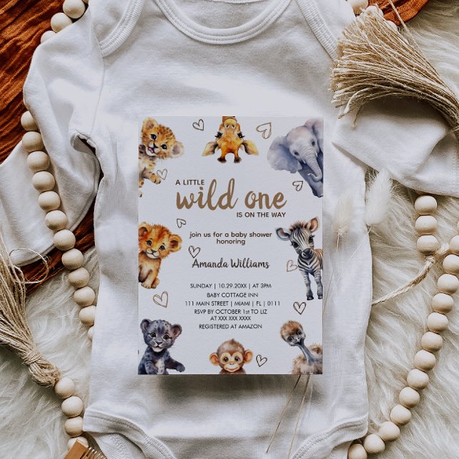 Wild One Animals Moderne einfache Baby Boy Dusche Einladung (Von Creator hochgeladen)