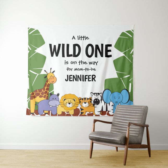 "Wild One Arrival" Personalisiert Safari Baby Dusc Wandteppich (Beispiel (Horizontal))