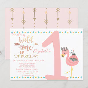 Wild One, Arrows, Dream Catcher Flamingo Birthday Einladung