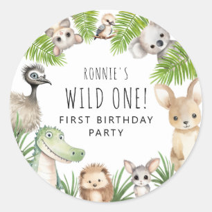 Wild One! Aussie Animal Birthday Party Runder Aufkleber