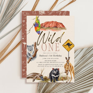 Wild One australische Tiere 1. Geburtstag Einladung