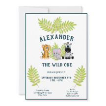Wild One Baby 1st Birthday Jungle Animals Boy
