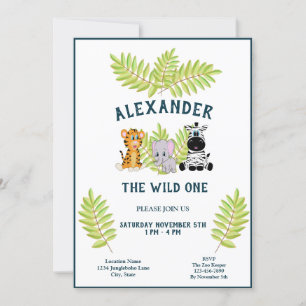 Wild One Baby 1st Birthday Jungle Animals Boy Einladung