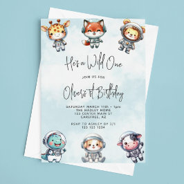 Wild One Baby Animal Astronauten 1. Geburtstag Einladung