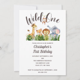 Wild One Baby Animals Jungle Safari 1. Geburtstag Einladung