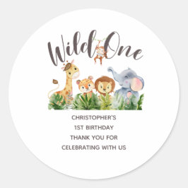 Wild One Baby Animals Jungle Safari 1. Geburtstag Runder Aufkleber