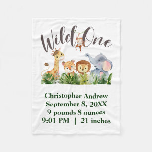Wild One Baby Animals Jungle Safari Geburtsstat Ba Fleecedecke