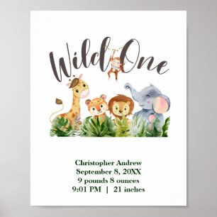 Wild One Baby Animals Jungle Safari Geburtsstaten Poster