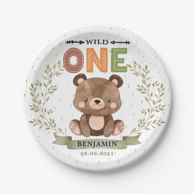 Wild One Baby Bear 1. Geburtstag Papierplatte Pappteller (Vorderseite)