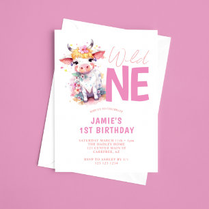 Wild One Baby Cow Pink 1. Geburtstag Einladung